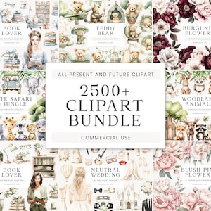 All Clipart Bundle, Whole Shop Clipart, Teddy Bear Clipart, Commercial Use, PNG Watercolor Clipart, Wedding Timeline Clipart, Floral Clipart