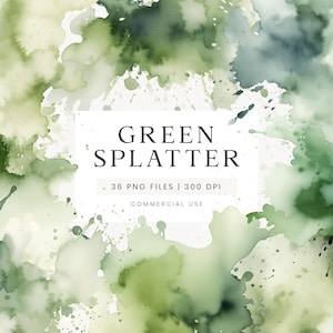 Groene aquarel spatten clipart, abstracte aquarelvormen, groene aquarel wassingen, aquarel spatten, salie groene penseelstreken