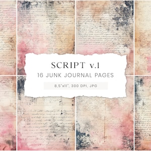Script de páginas de lixo eletrônico, diário de lixo eletrônico, páginas de diário em branco, papel de álbum de recortes, coisas efêmeras vintage, artesanato em papel, papel digital antigo
