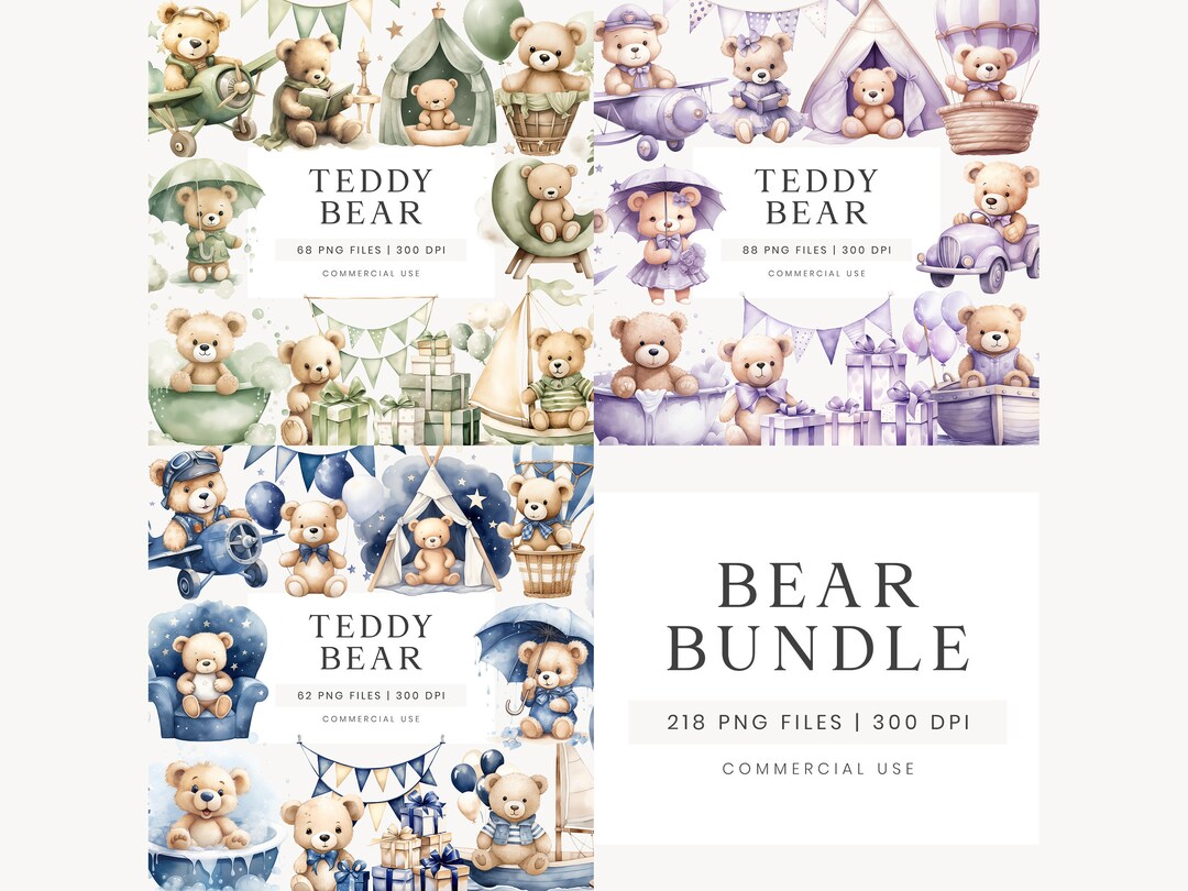 Teddy Bear Clipart Bundle Birthday Clipart for Baby Shower Invitation ...