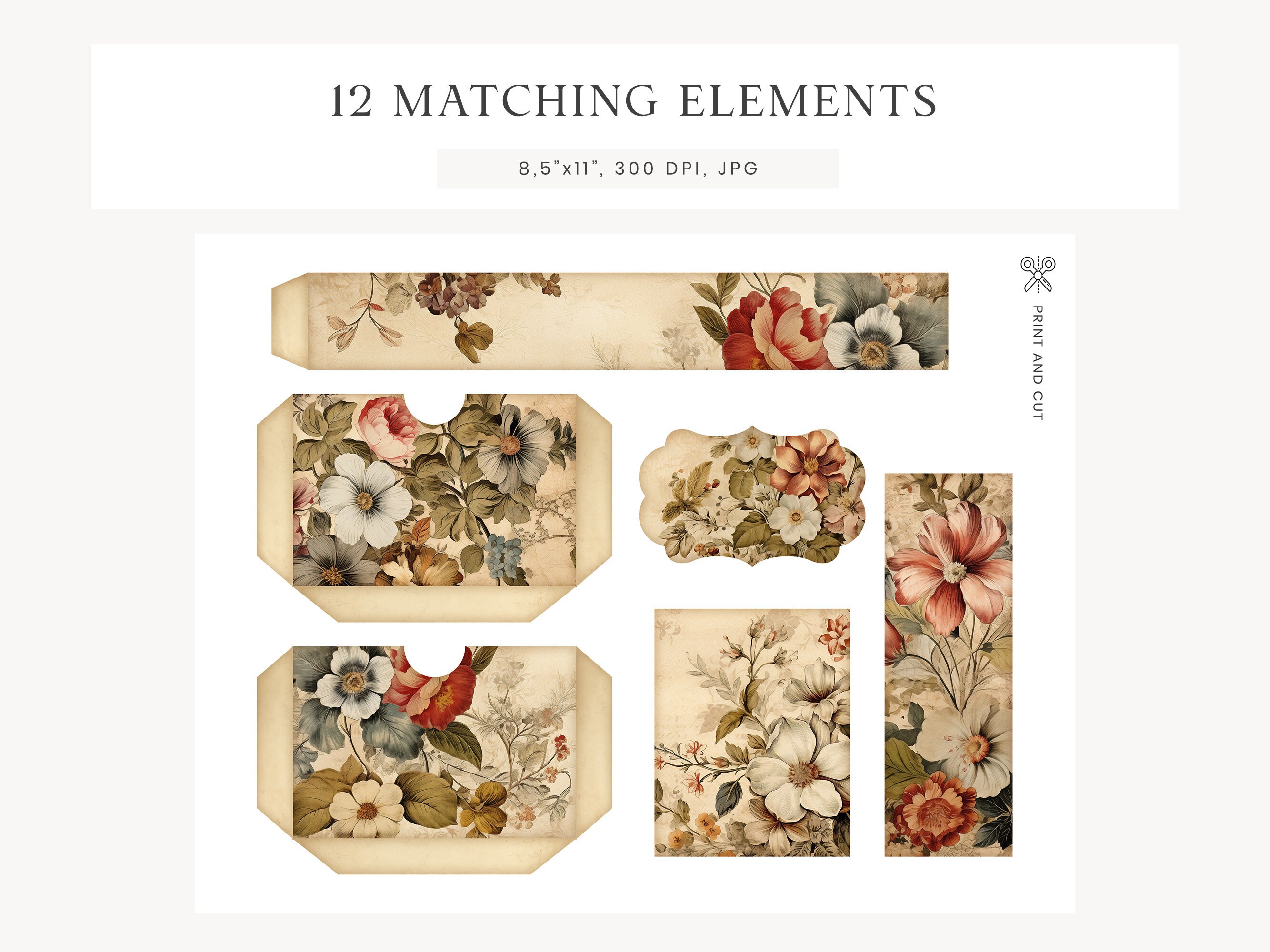 Shabby Chic Folio Printable Floral Journal Insert Vintage Ephemera