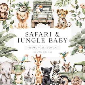 Clipart animali safari, Clipart animali giungla, Carino cucciolo di animale PNG, Compleanno selvaggio, Arte per bambini, Clipart compleanno, Clipart baby shower
