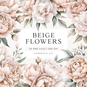 Beige pioenrozen clipart, neutrale aquarelbloemen, blush bruiloft clipart, bloemen clipart, neutrale bruiloft bloemen, neutrale beige bloemen