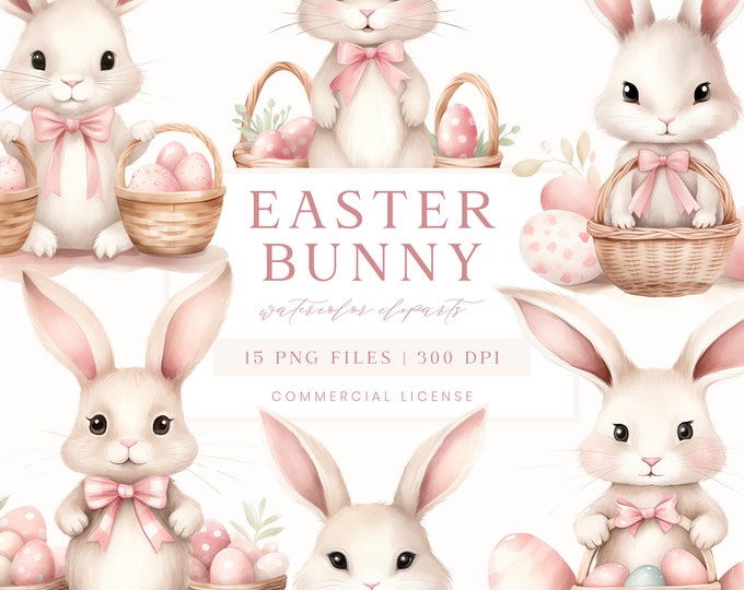 Watercolor Easter Clipart Pastel Colors Spring Bunny Clipart Set for ...