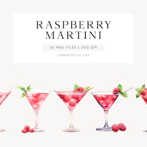 Himbeer Martini Clipart, Sommercocktail Clipart, Aquarell Martini PNG, Hochzeit Signaturgetränk, Himbeercocktail, Alkohol Clipart