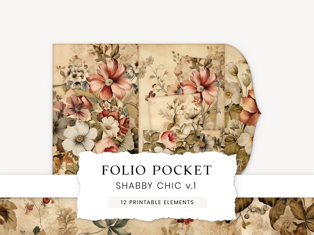 Shabby Chic Folio Printable Floral Journal Insert Vintage Ephemera