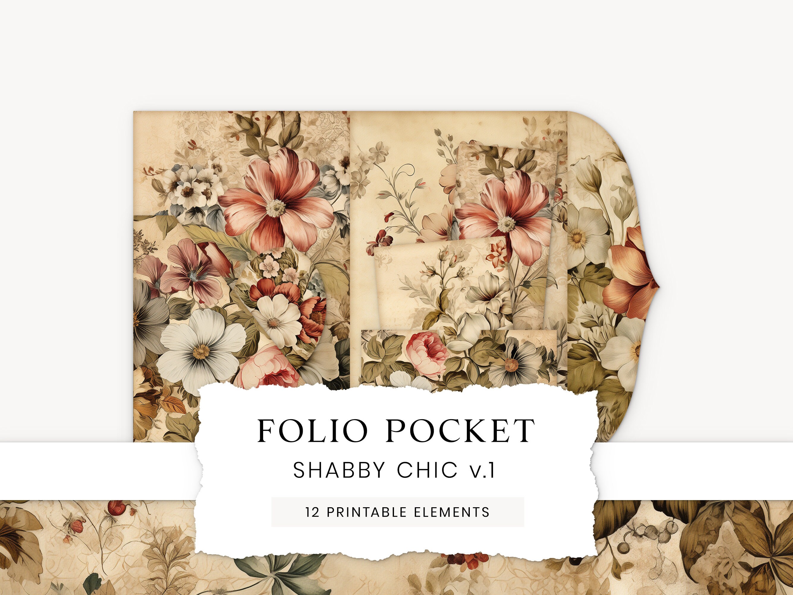 Shabby Chic Folio Printable Floral Journal Insert Vintage Ephemera