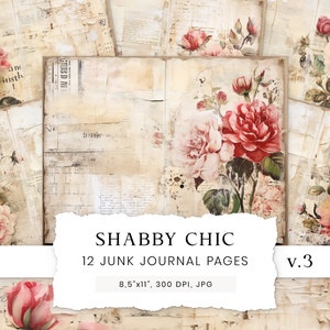 Rozen shabby chic digitaal papier, aquarel ongewenste dagboekpagina's, lege ruimte, bloemen plakboek, vintage bloemen, afdrukbare dagboekpagina's
