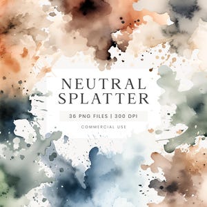 Neutral Watercolor Splatter Clipart, Abstract Watercolor Shapes, Neutral Watercolor Washes, Watercolor Splashes, Neutral Brush Strokes