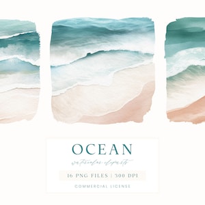 Watercolor Ocean Clipart, Summer Cliparts, Summer Landscape Clipart, Tropical Summer, Watercolor Beach, Holiday Clipart, Digital Download