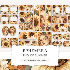 Sunflowers Junk Journal Ephemera, Summer Journal Insert, Sunflowers Ephemera, Floral Printable Ephemera, Summer Printable Journal Cards