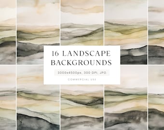 Green Landscape Digital Paper, Neutral Landscape Textures, Minimalist Landscape Background, Watercolor Landscape Texture, Minimal Landscape