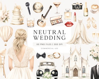 Wedding Timeline Clipart, Neutral Wedding Clipart, Minimalist Wedding Graphic, Bride Clipart, Wedding Day PNG, Watercolor Wedding Icons