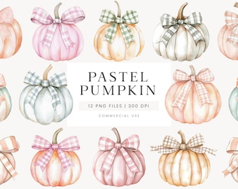 Pastel Pumpkin With Bow Clipart, Pastel Bow Clipart, Halloween Bow PNG, Thanksgiving Clipart, Trendy Bow PNG, Pumpkin Bundle Girly Aesthetic
