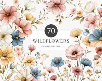 Wild Flowers Watercolor Clipart PNG, Wildflower Frames, Wildflower Borders, Floral Wreaths, Floral Bouquets, Wedding Card, Baby Shower Card