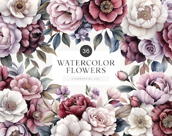 Watercolor Flowers Clipart PNG, Winter Flowers PNG, Floral Wedding Clipart, Watercolor Clipart, Autumn Wedding Flowers, Autumn Bouquets
