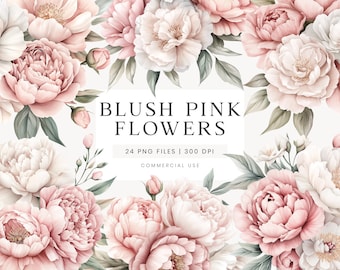 Blush Pink Peonies Clipart, Beige Watercolor Flowers, Blush Wedding Clipart, Floral Clipart, Pink Wedding Flowers, Dusty Pink Flowers