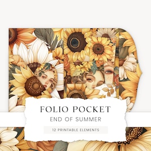 Pochette folio tournesols, insert de journal floral d'été, album de scrapbooking tournesol, pochette folio pour journal intime, fleurs vintage, folio d'été imprimable