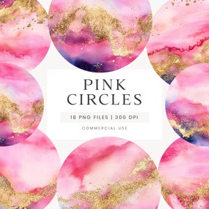 Pink Watercolor Circle Clipart PNG, Gold Watercolor Circles, Glitter Clipart, Round Logo Design Element, Gold Glitter Circle Clipart