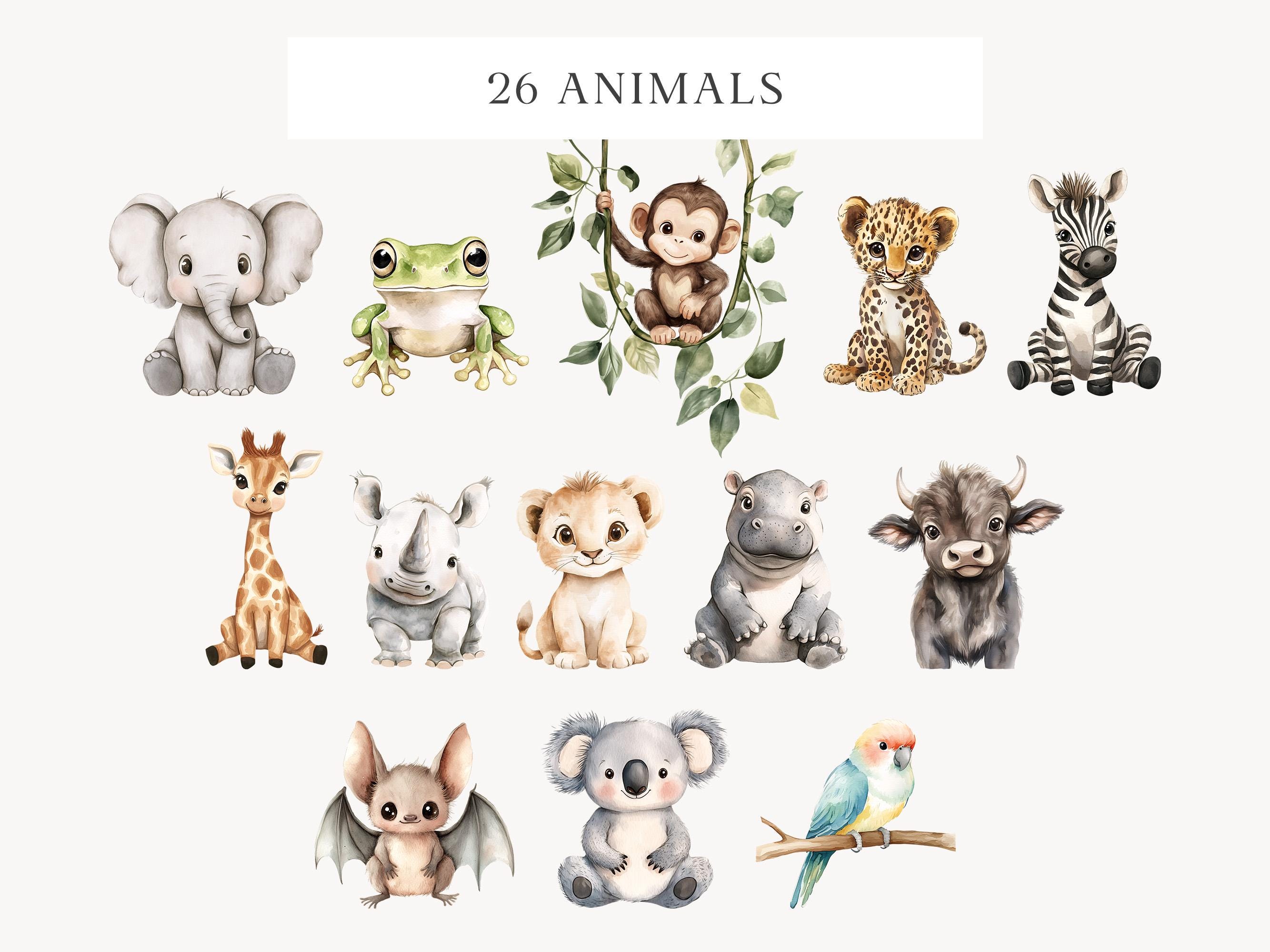 Safari Animals Clipart, Jungle Animals Clipart, Cute Baby Animal PNG ...