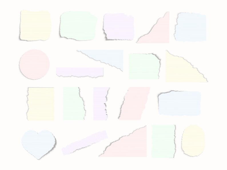 Pastel Ripped Paper Pastel Torn Paper for Scrapbooking, Pieces of Lined Torn Paper ...