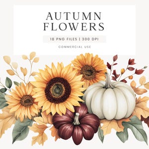 Clipart fleurs automne, aquarelle de fleurs, clipart mariage automne, clipart floral, clipart tournesols, clipart citrouilles, bouquets d'automne