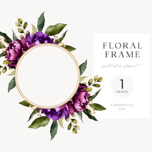 Aquarell Blumenrahmen, Lila Blumen Clipart, Hochzeit Rahmen Clipart, Aquarell Clipart, Eleganter Goldrahmen, Blumenrahmen Arrangement
