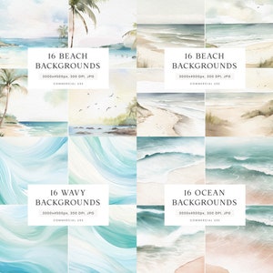 Sommer Hintergründe Bundle, Aquarell Strand Hintergründe, Landschaft Texturen, Sommer Aquarell Textur, Landschaft Hintergrund, Digitales Papier
