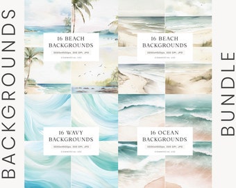 Summer Backgrounds Bundle, Watercolor Beach Backgrounds, Landscape Textures, Summer Watercolor Texture, Landscape Background, Digital Paper