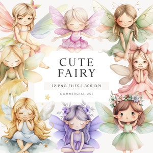 Fairy Clipart Bundle, Cute Fairy Graphic, Kids Invitation Clipart, Baby Shower Clipart, Watercolor Fairy Clipart For Birthday Invitation