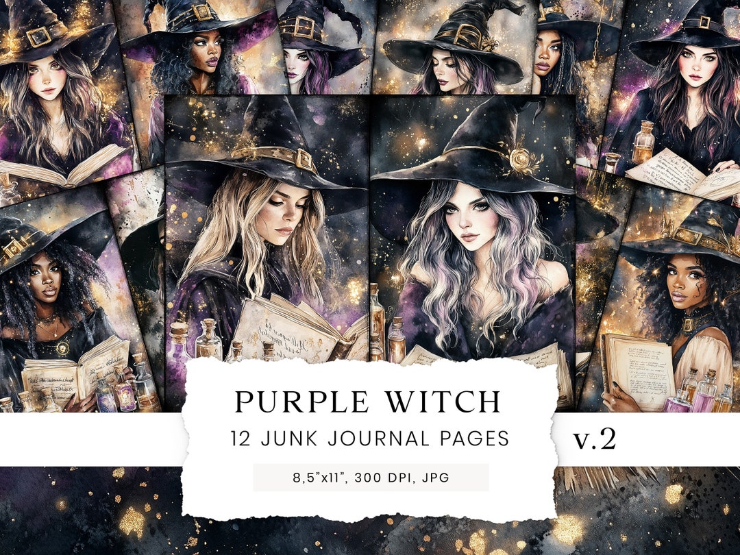 Purple Witch Junk Journal Page, Gold Witchy Junk Journal Pages ...