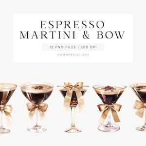 Clipart Espresso Martini, Clipart Martini e fiocco, Acquerello Martini PNG, Drink firmato per il matrimonio, Cocktail al caffè, Drink per gli amanti del caffè