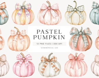 Pastel Pumpkin With Bow Clipart, Pastel Bow Clipart, Halloween Bow PNG, Thanksgiving Clipart, Trendy Bow PNG, Pumpkin Bundle Girly Aesthetic