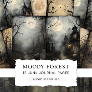 Moody Forest Digital Paper, Halloween Junk Journal Pages, Fantasy Journal Pages, Halloween Scrapbook, Creepy Journal Pages Printable