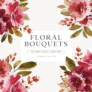 Red Watercolor Flowers, Autumn Floral Cliparts, Wedding Clipart, Burgundy Floral Clipart, Watercolor Clipart, Fall Floral Arrangements