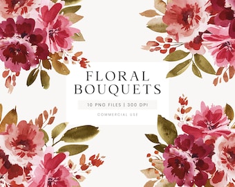 Flores de acuarela rojas, Clipart florales de otoño, Imágenes prediseñadas de boda, Imágenes prediseñadas florales de Borgoña, Imágenes prediseñadas de acuarela, Arreglos florales de otoño