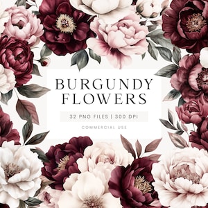 Imágenes prediseñadas de flores burdeos, flores de acuarela de otoño, imágenes prediseñadas de boda de otoño, imágenes prediseñadas de flores de color rosa ruborizado, flores de boda de otoño, ramos de otoño