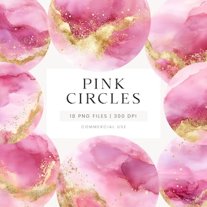 Pink Watercolor Circle Clipart PNG, Gold Watercolor Circles, Glitter Clipart, Round Logo Design Element, Gold Glitter Circle Clipart