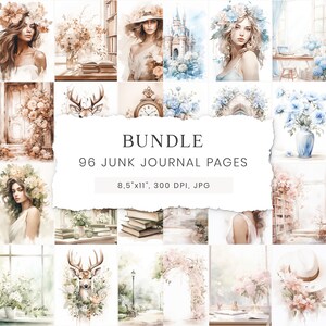 Junk Journal Seiten, Aquarell Junk Journal Kit, Beige Journal Seiten, Rosa Scrapbook Papier, druckbare Journal Seiten, Neutrale Papiere