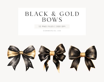 Clipart noeud noir, noeuds aquarelle or, cliparts de mode, Girly Clipart PNG, tout usage commercial, clipart noeud gothique, clipart bébé fille