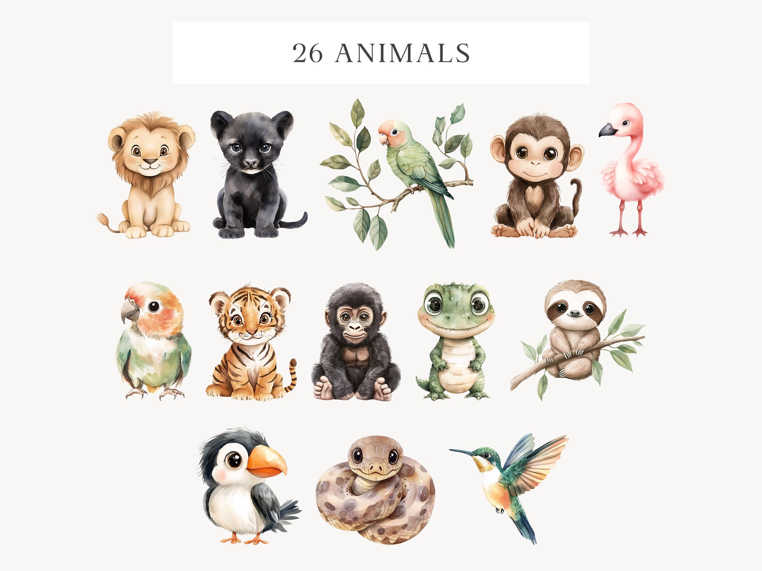 Safari Animals Clipart, Jungle Animals Clipart, Cute Baby Animal PNG ...