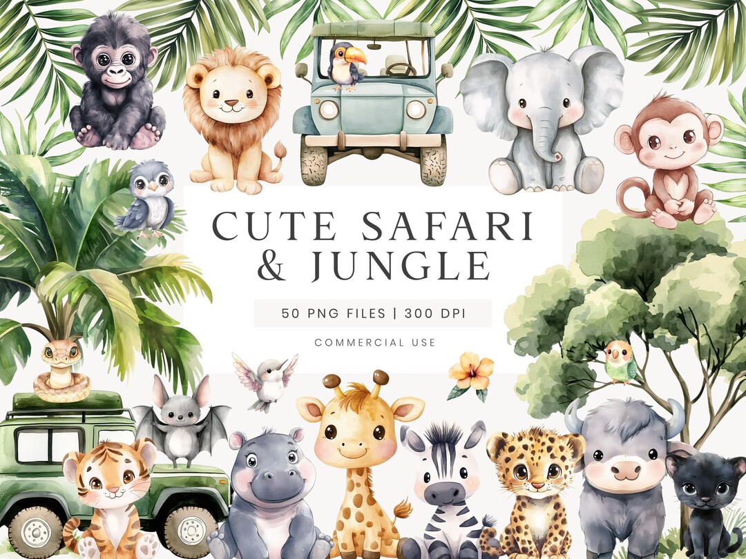 Cute Safari Animals Clipart, Jungle Animals Clipart, Cute Baby Animal ...