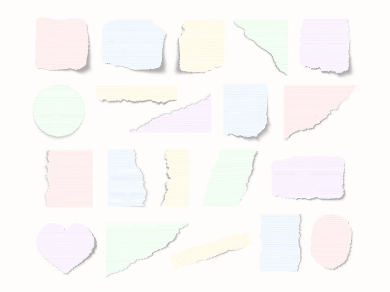 Pastel Ripped Paper Pastel Torn Paper for Scrapbooking, Pieces of Lined Torn Paper ...