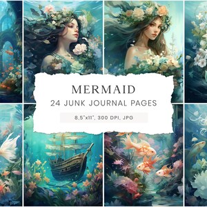 Pages de journal indésirable sirène, kit de journal indésirable, pages de journal sirène, papier de scrapbooking, pages de journal de l'océan, pages de journal indésirable ancre
