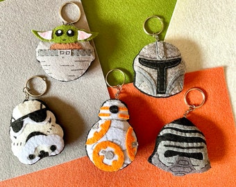 Star Wars-personagesleutelhanger: Grogu, Mandalorian, BB8, Kylo Ren, Stormtrooper