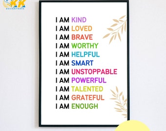 Self-Love Positive Affirmations Printable Wall Art | Gift for Positive Energy & Self Care