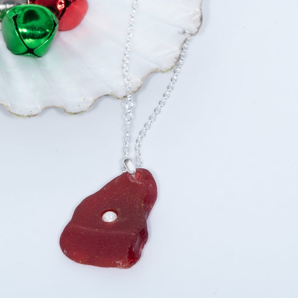 Rare Red Seaglass Silver Necklace