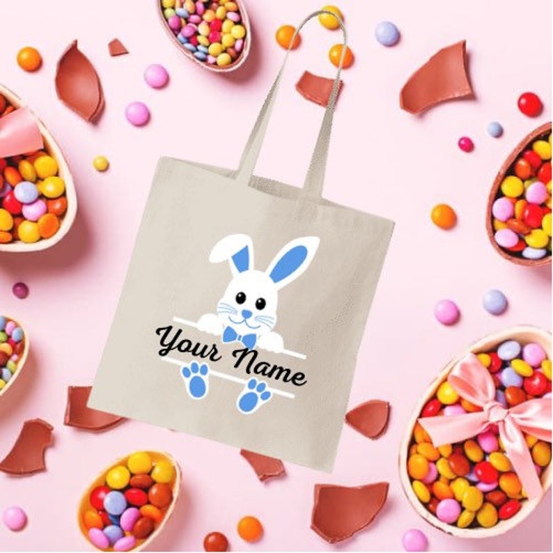 Personalized Easter Bunny Tote Bags Kids Egg Hunt Bag Easter Bags Boys and Girls Easter Tote Bags