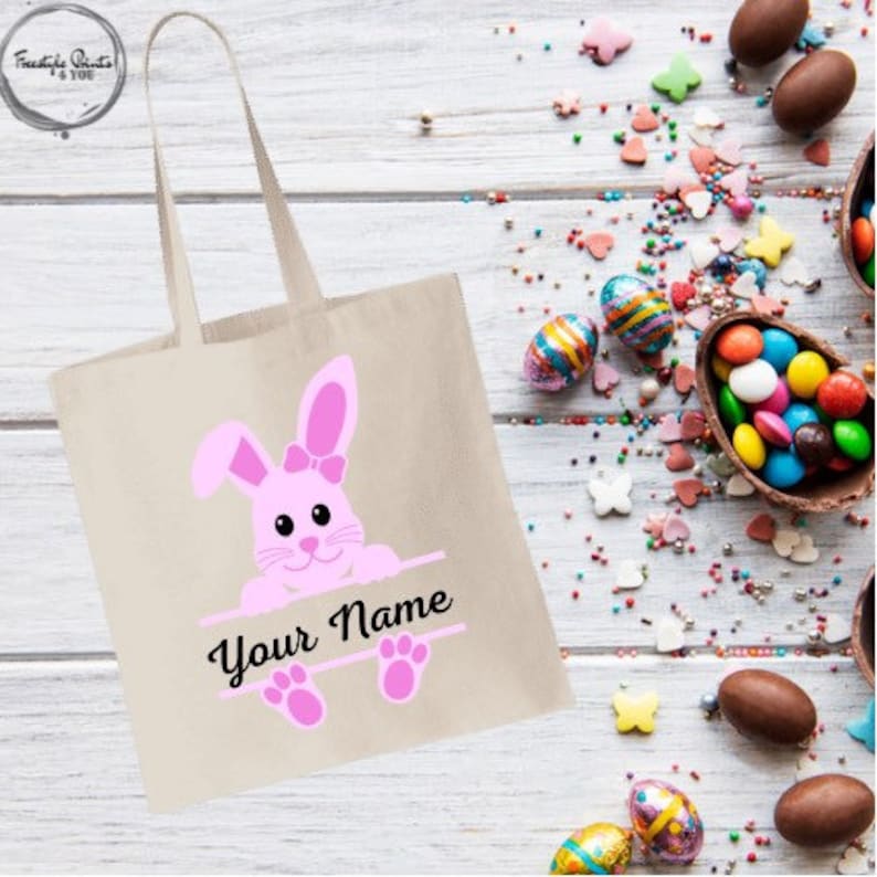 Personalized Easter Bunny Tote Bags Kids Egg Hunt Bag Easter Bags Boys and Girls Easter Tote Bags