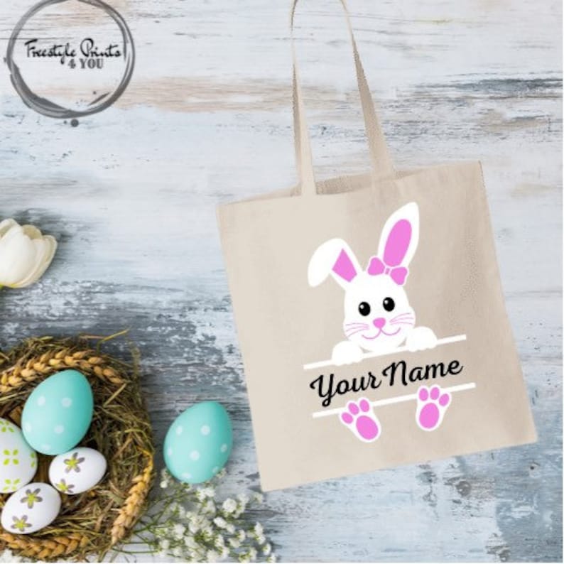 Personalized Easter Bunny Tote Bags Kids Egg Hunt Bag Easter Bags Boys and Girls Easter Tote Bags